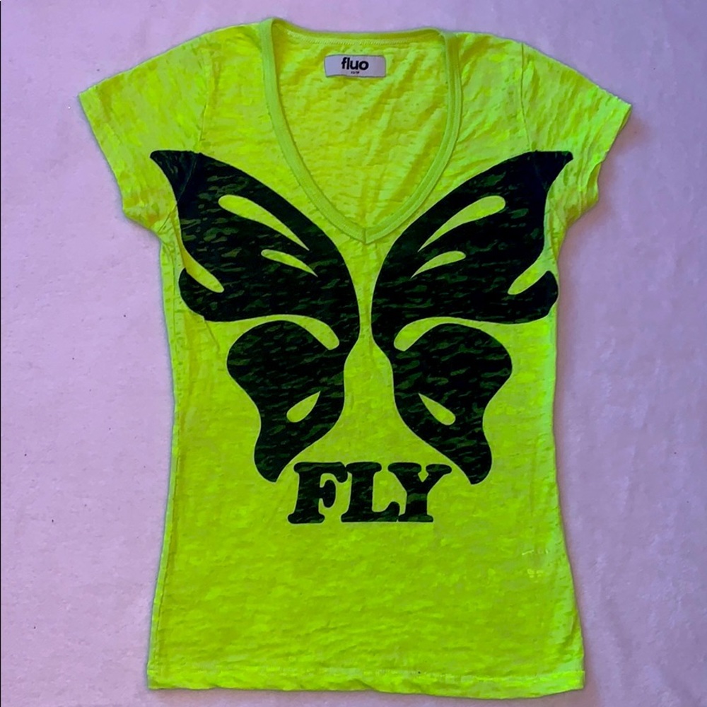 💛2/20$💛 Fluo yellow butterfly T-shirt (XS)